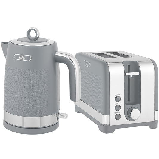 Sleek Textured Kettle and Toaster Set - Grey