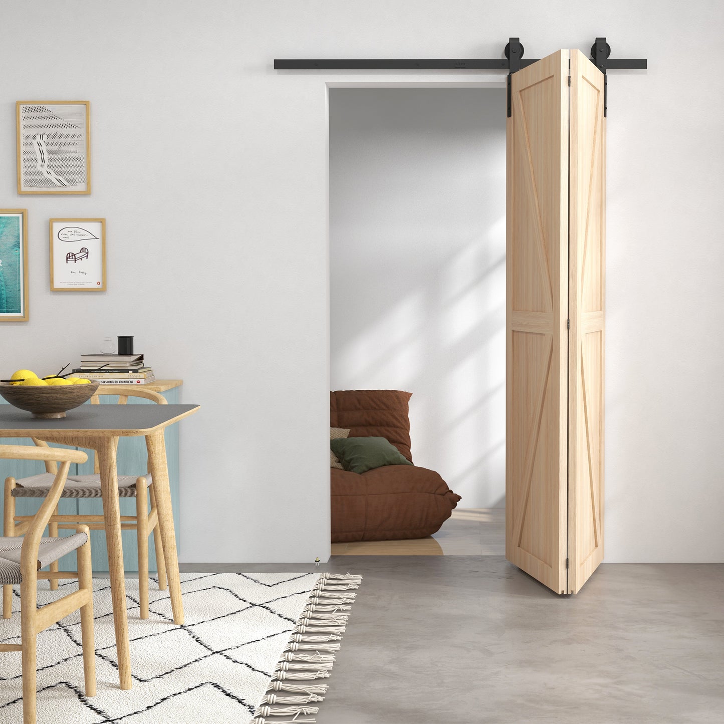5ft Bi-Folding Sliding Barn Door Hardware Kit - Black