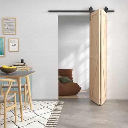 5ft Bi-Folding Sliding Barn Door Hardware Kit - Black