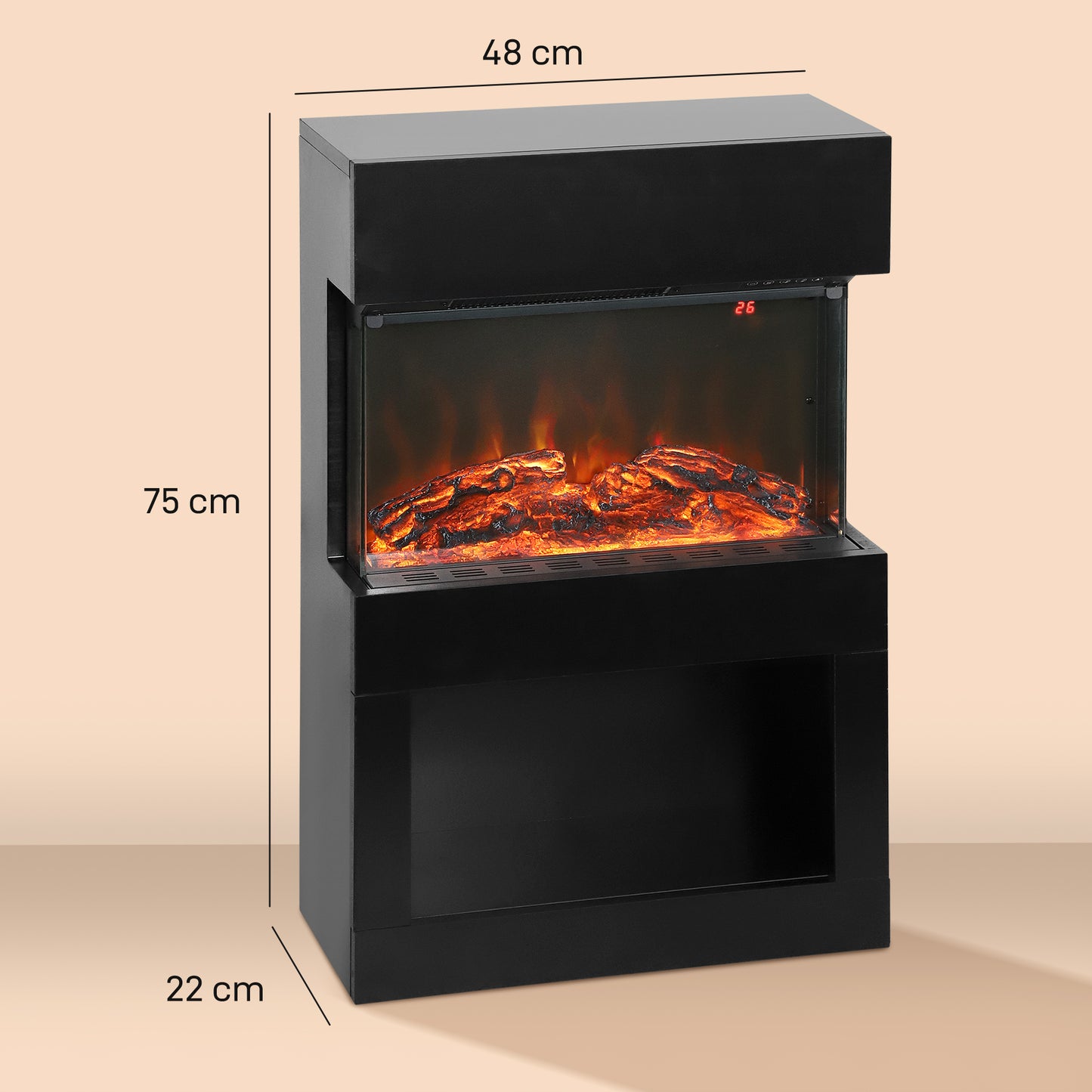 19" Electric Fireplace with Surround, 3D Flame Effect, 6 Colours & 3 Brightness Levels