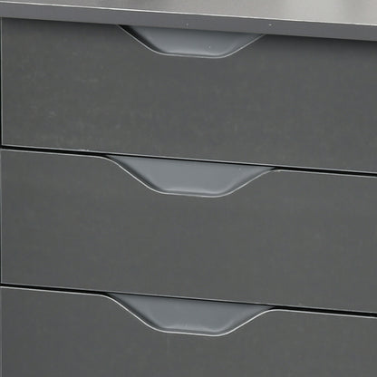 Computer Desk with Drawers, High Gloss Home Office Desk with Storage Cabinet, Study Workstation, 120 x 60cm, Grey