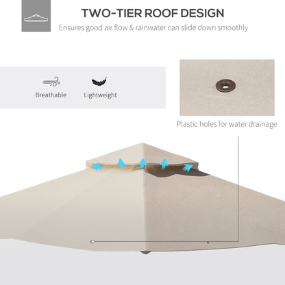 3x3(m) Replacement Gazebo Canopy, Double Tier Roof Top for Garden, Patio, Outdoor, Beige (TOP ONLY)