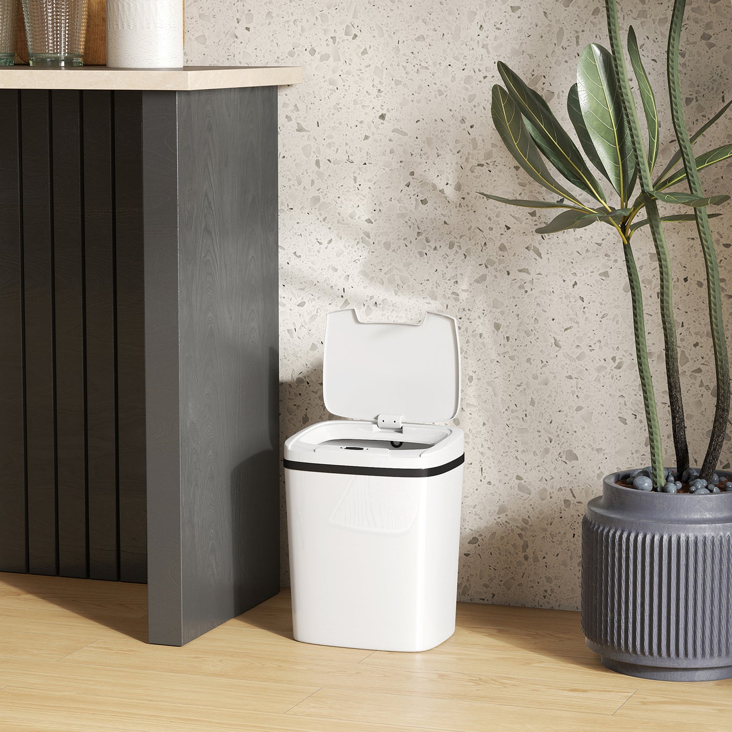 15L Sensor Bin, Automatic Touchless Kitchen Bin, Easy Clean, Battery Operated for Home Office, Bedroom, Bathroom, White