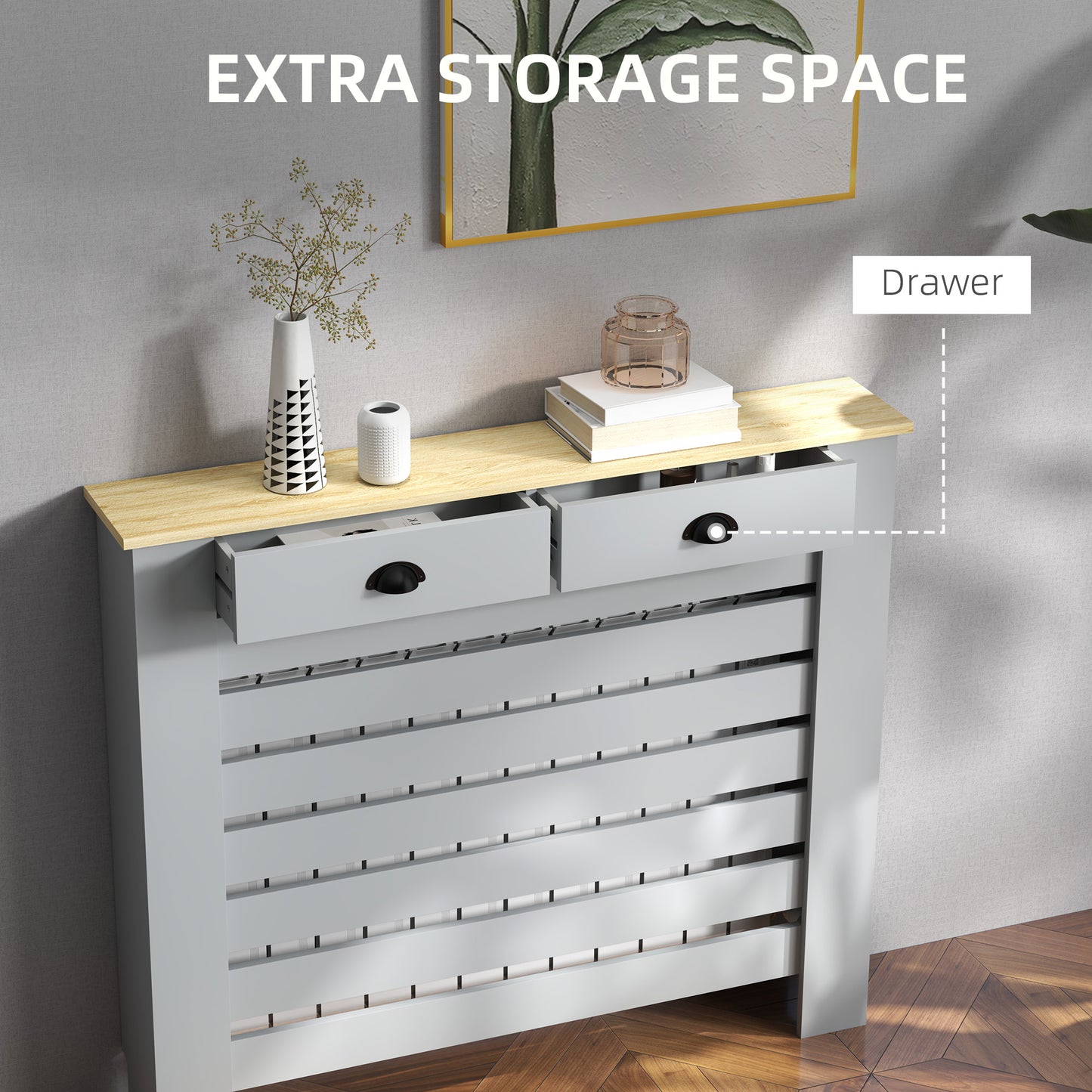 95.5H x 111Wcm Radiator Cover, with Drawer - Grey