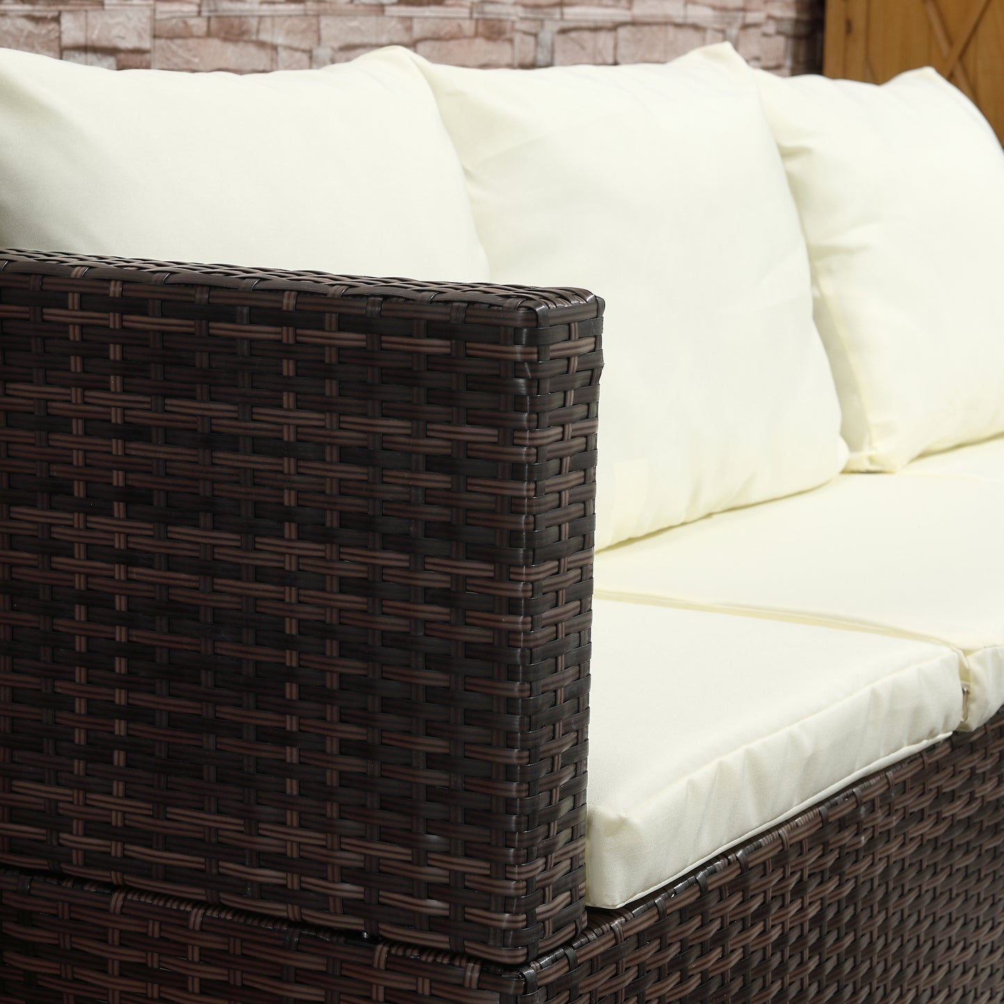 3 Pieces Rattan Garden Furniture Sofa Set, 4 Seater Garden Corner Sofa