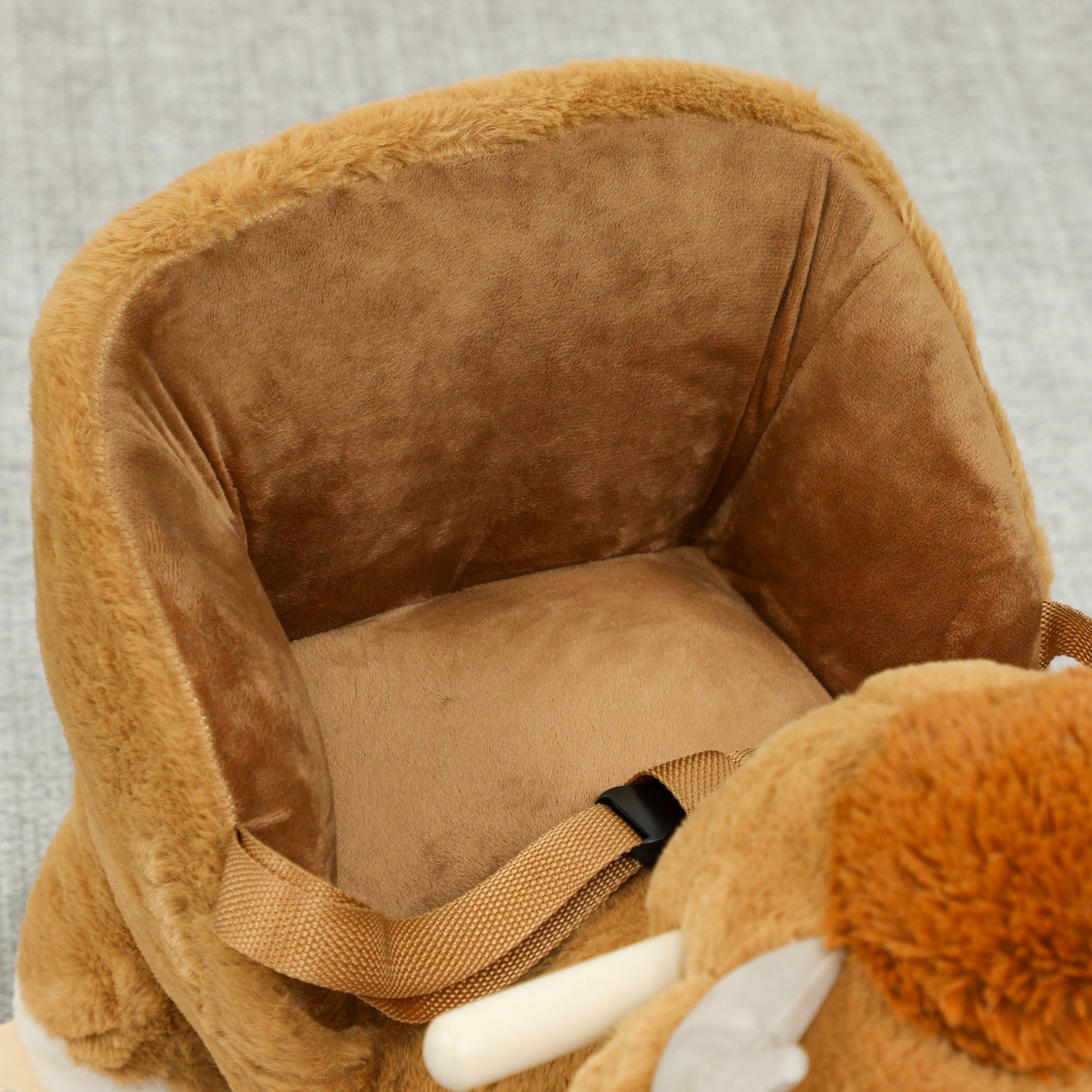 Baby Rocking Horse with Safety Belt, Wood Base, Animal Rocker for Children, Brown
