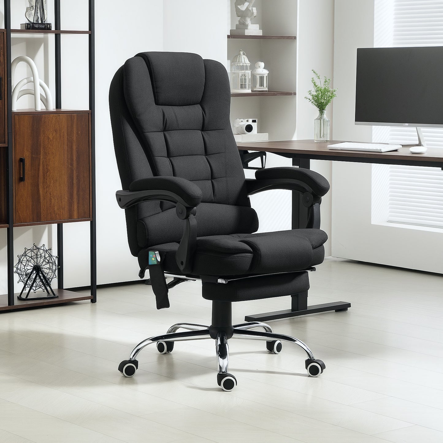 Office Chair with 6 Point Massage and Back Heat, Microfibre Desk Chair with Footrest Adjustable Height and Swivel Wheels