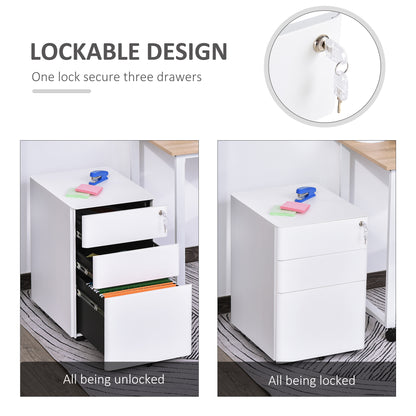 Lockable Cabinet, Rolling Filing Cabinet with 3 Drawers, Steel Office Drawer Unit for A4, Letter, Legal Sized Files