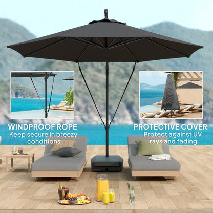 3(m) Garden Cantilever Parasol with Fillable Base up to 90kg, Wind Protection Strap, Cover