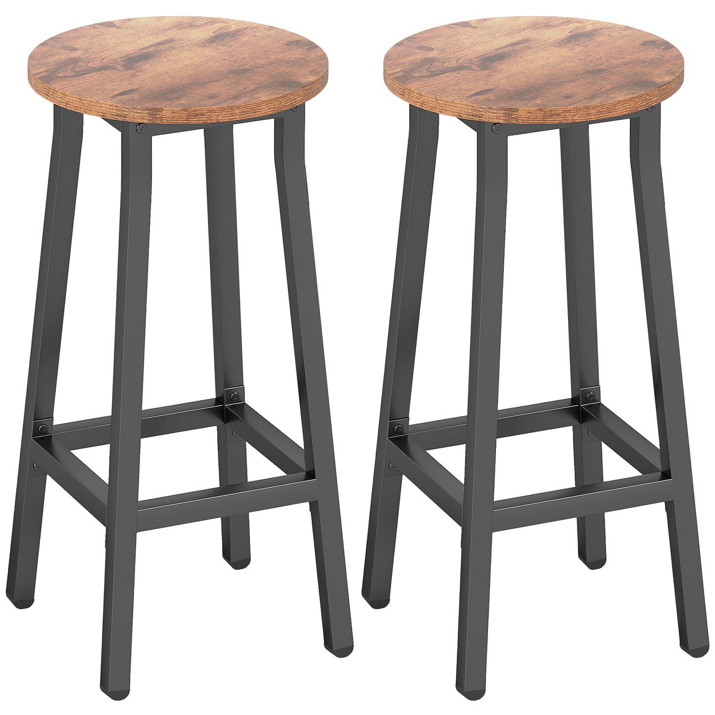Bar Stools Set of 2 Breakfast Bar Stools with Footrest, Industrial Round, 32 x 32 x 65 cm, Rustic Brown