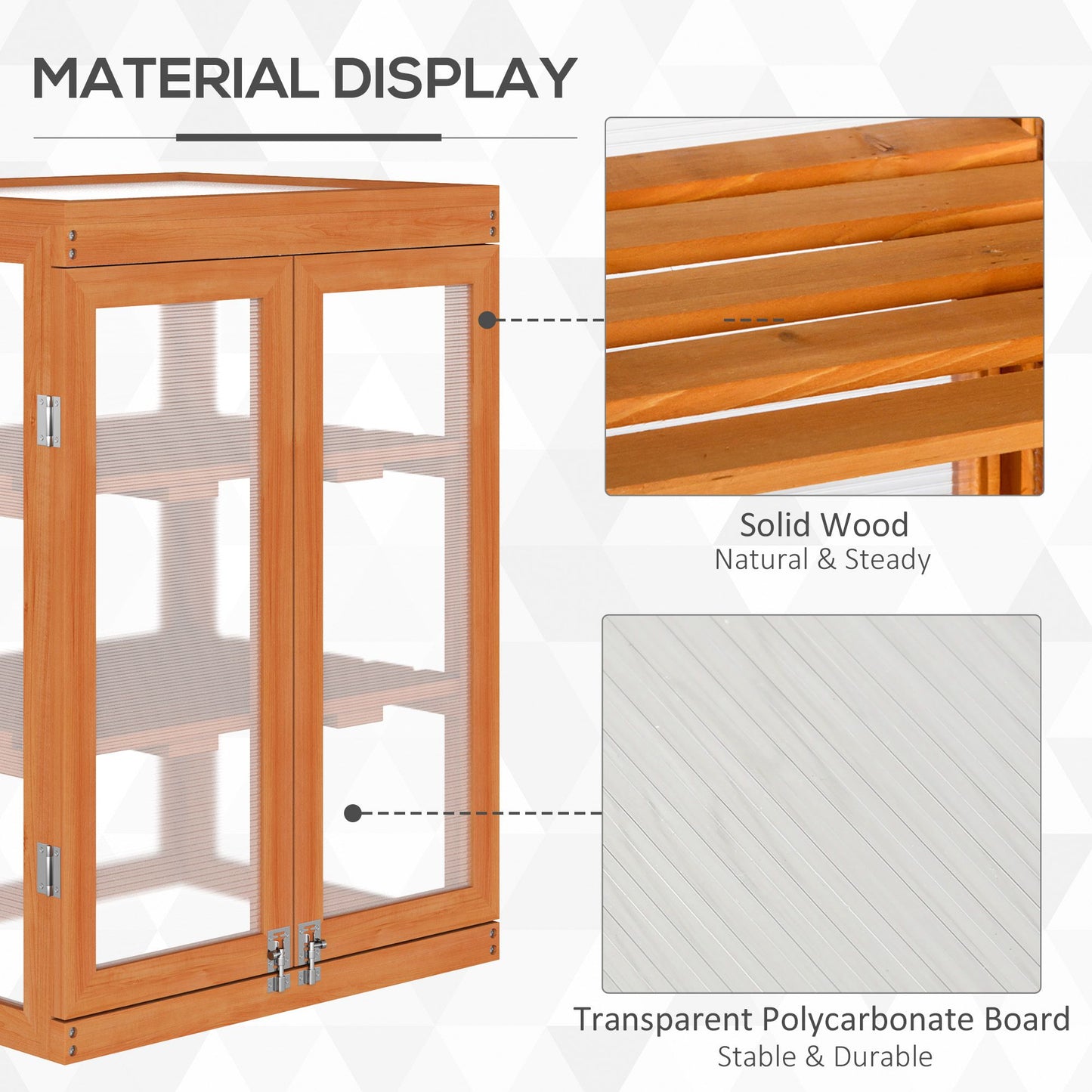 3-tier Wood Greenhouse Garden Polycarbonate Cold Frame Balcony Grow House with Storage Shelf for Plants, Flowers, Orange