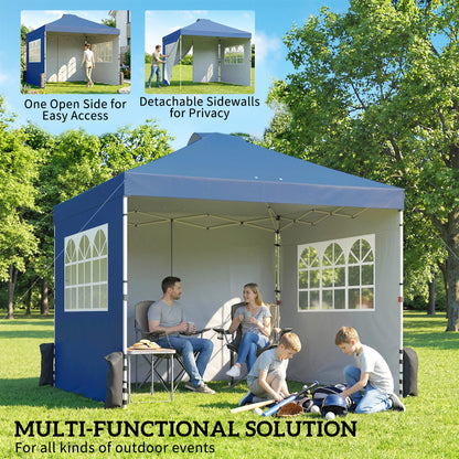 Pop Up Gazebo Waterproof Height Adjustable Canopy with 3 Sidewalls Wheeled Bag for Parties 3 x 3 m Dark Blue