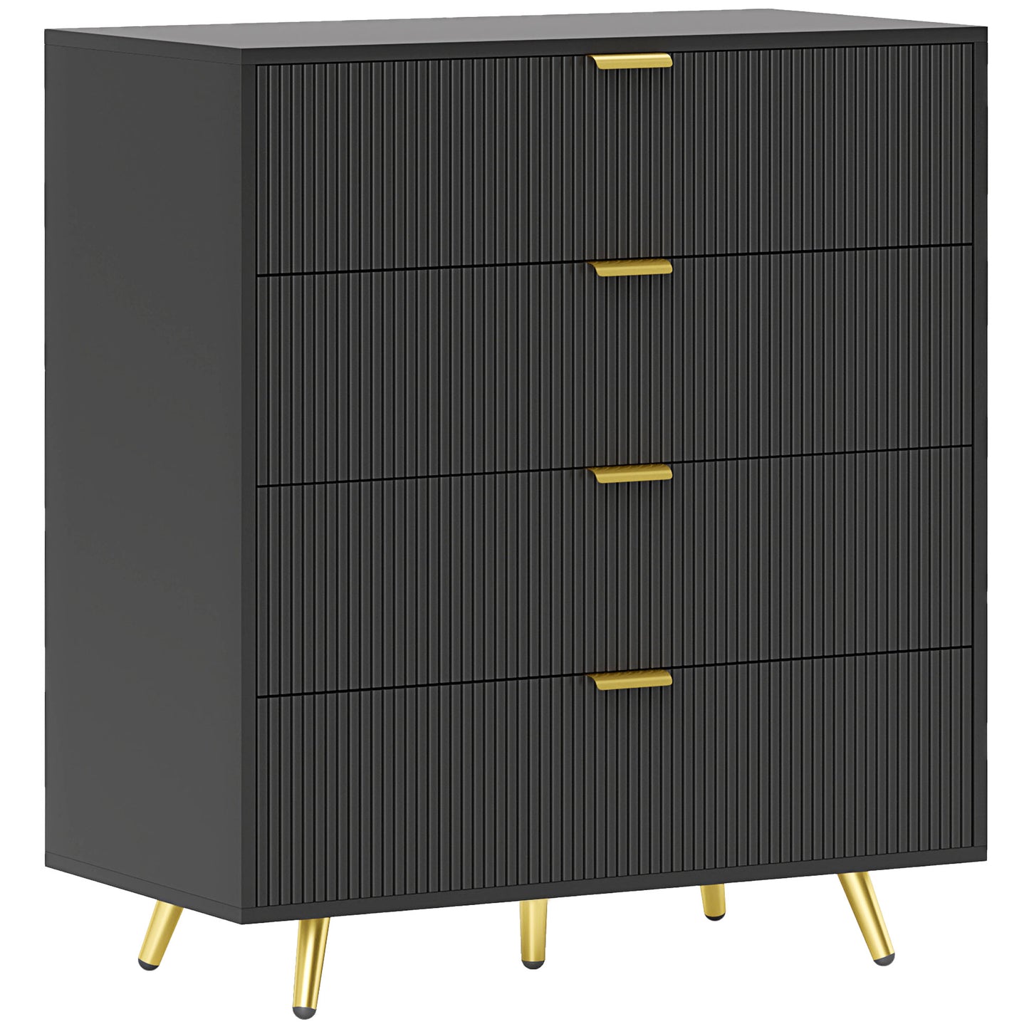 Elegant Four-Drawer Bedside Table - Black
