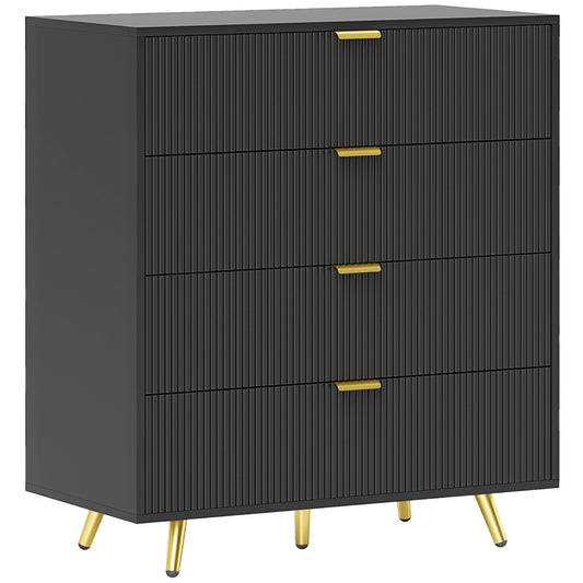 Elegant Four-Drawer Bedside Table - Black