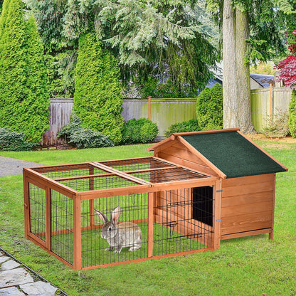Wooden Rabbit Hutch Outdoor, Guinea Pig Hutch, Detachable Pet House Animal Cage with Openable Run & Roof Lockable Door Slide