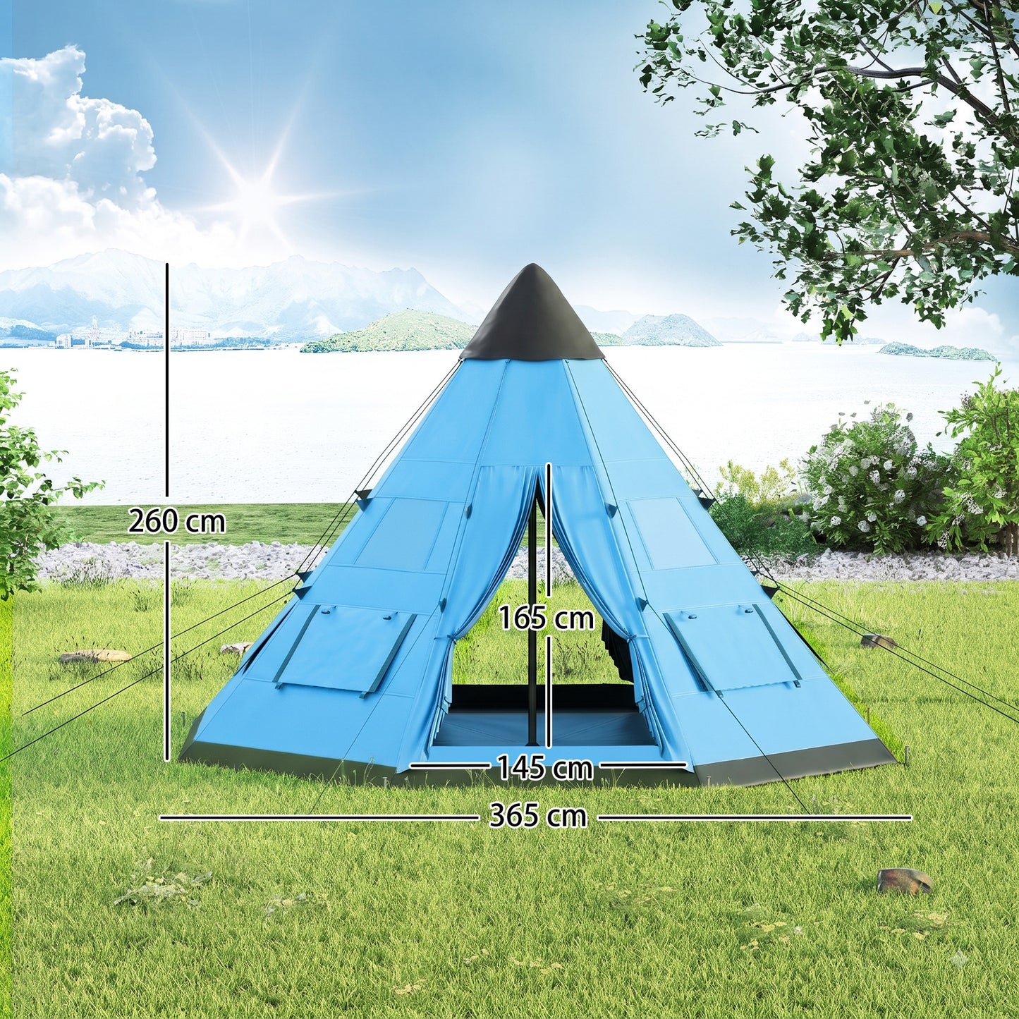 6 Men Tipi Tent with Carry Bag - Blue