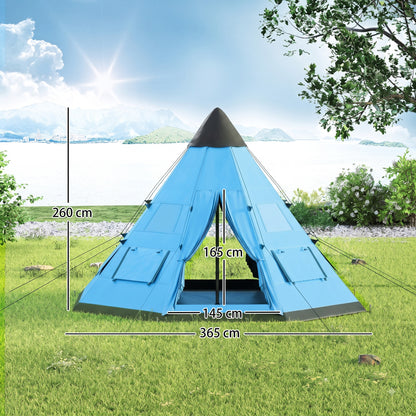 6 Men Tipi Tent with Carry Bag - Blue