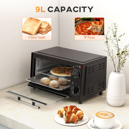 Mini Oven, 9L Countertop Electric Grill, Toaster Oven with Adjustable Temperature, Timer