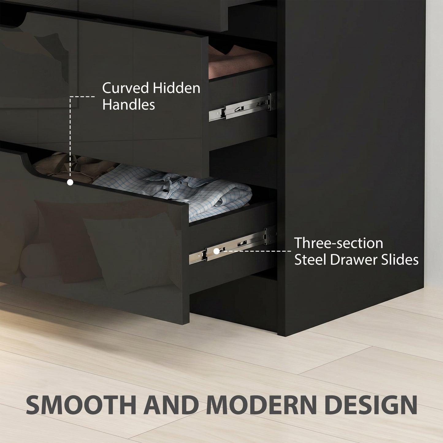 Chest of Four High Gloss Front Drawers - Black