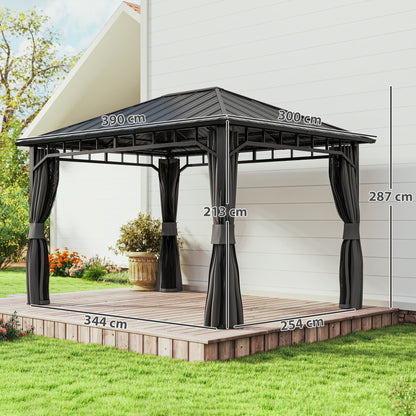 3 x 4m Hardtop Gazebo with Galvanised Steel Roof and Water Gutter, Waterproof Permanent Pavilion Garden Gazebo