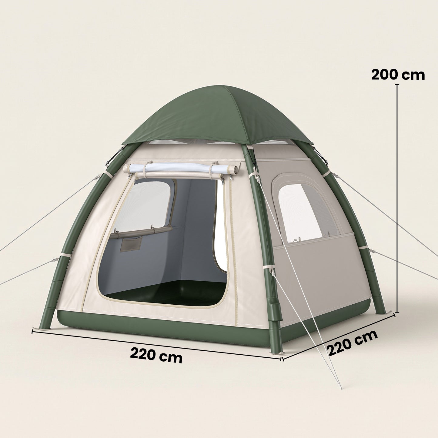 Inflatable Camping Tent with Rainfly, 3 Man Air Tent 3000mm Waterproof Blow Up Tents, Beige