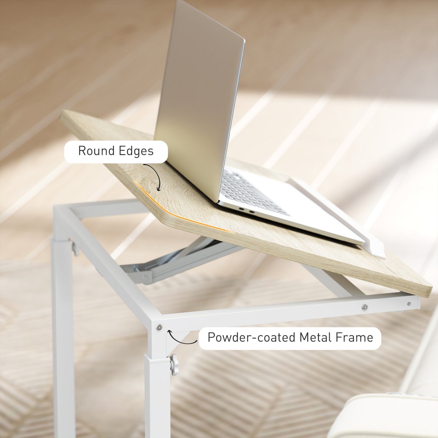 C-Shaped Sofa Side Table, Height Adjustable Overbed Table with Tilting Desktop, Mobile Laptop Desk for Living Room Bedroom