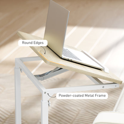 C-Shaped Sofa Side Table, Height Adjustable Overbed Table with Tilting Desktop, Mobile Laptop Desk for Living Room Bedroom