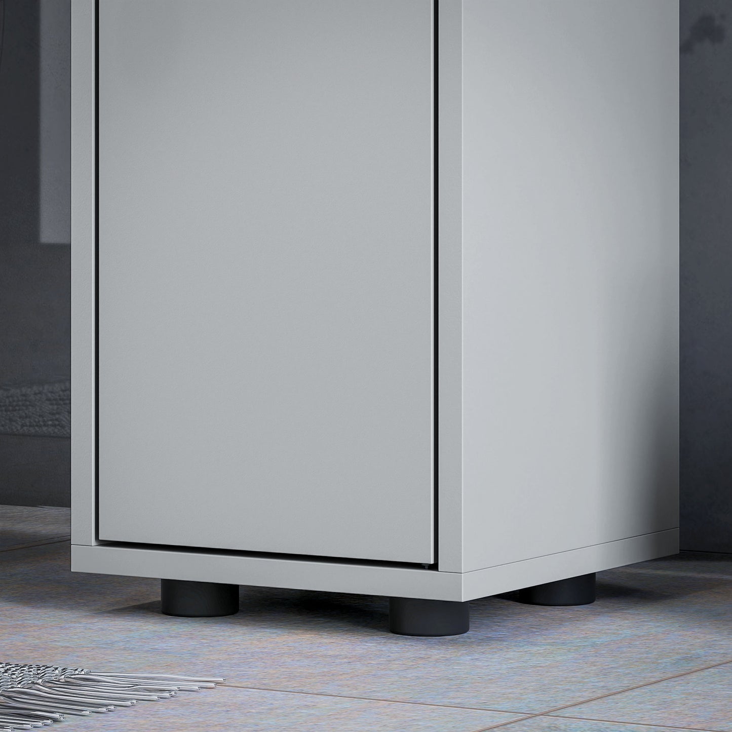 180cm Slim Bathroom Cabinet, with Drawer, Shelves and Cupboards - Grey