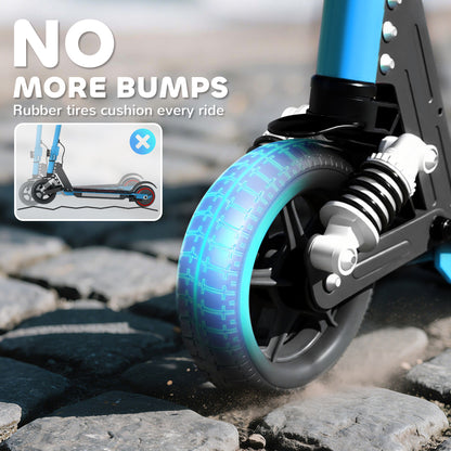 Folding Electric Scooter for Kids, with Dual Brakes, Front Suspension, LED Colourful Lights, Blue