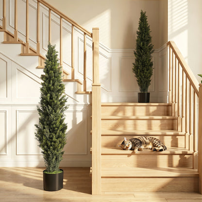 Set of 2 Decorative Artificial Plants Cypress in Weighted Pot, Fake Plant with 2035 Leaves, 150 cm