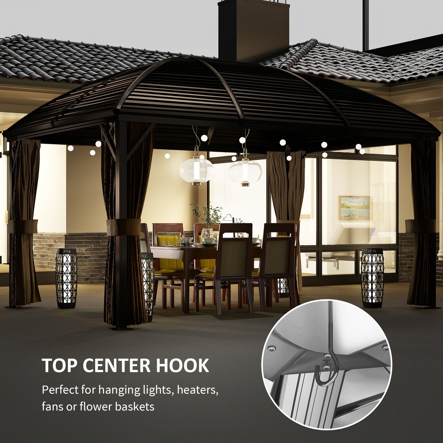 3 x 4m Hardtop Gazebo Canopy with Metal Roof, Aluminium Gazebo Permanent Pavilion with Netting and Curtains, Brown