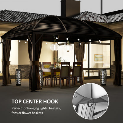 3 x 4m Hardtop Gazebo Canopy with Metal Roof, Aluminium Gazebo Permanent Pavilion with Netting and Curtains, Brown