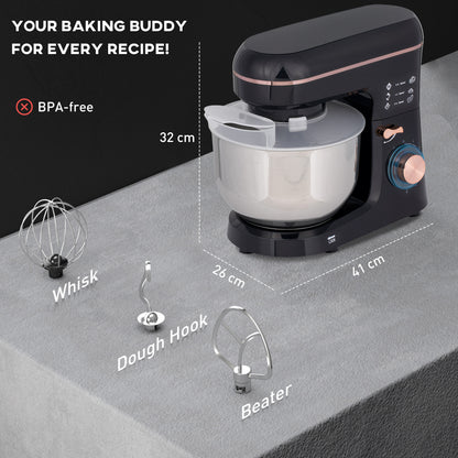 Stand Mixer, 5L Food Mixer for Baking, 6 Speeds and Pulse Setting, 1400W Cake Electric Kitchen Mixer with Dough Hook, Whisk
