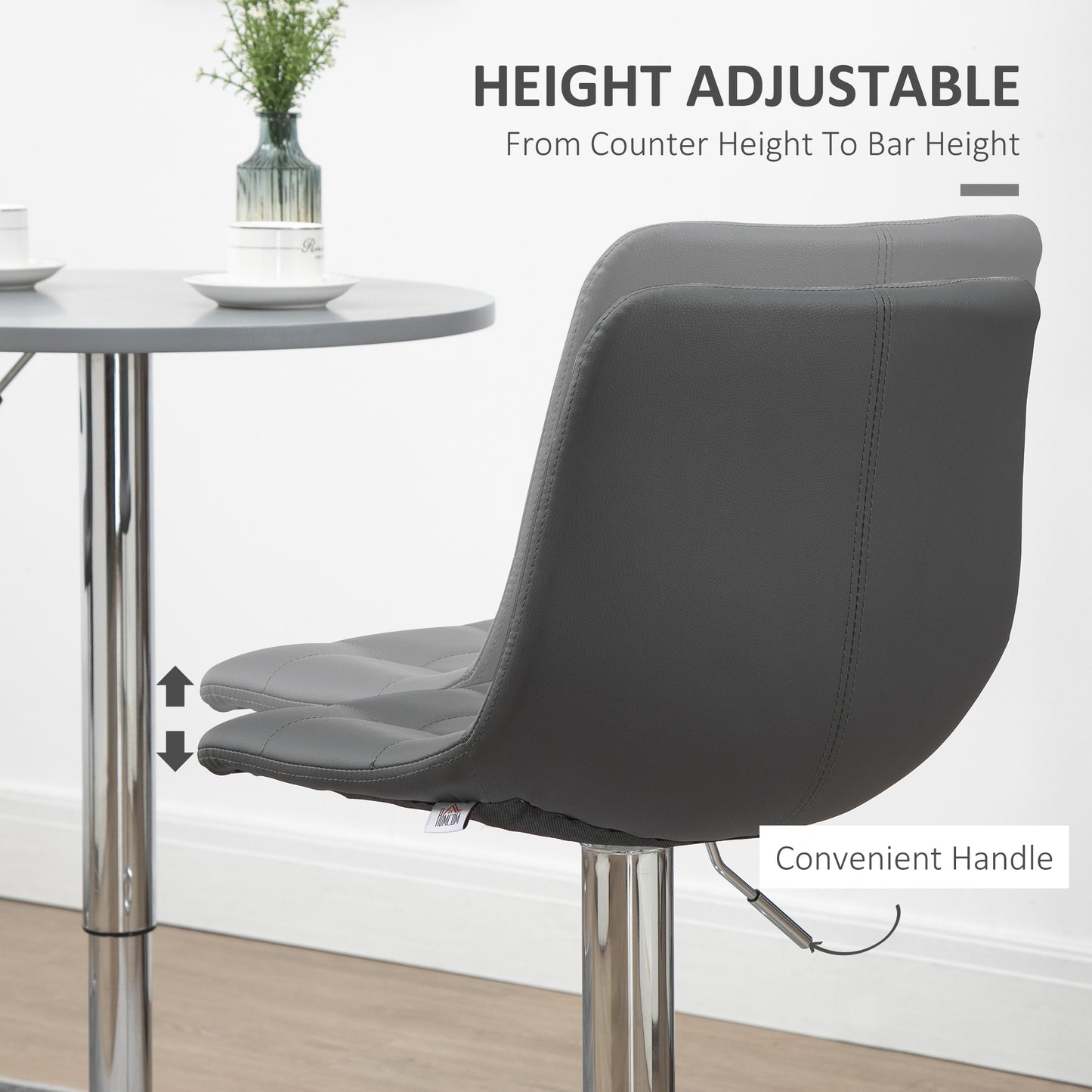 Adjustable Bar Stools Set of 2, Swivel PU Leather Upholstered Barstools with Tufted Seat and Back