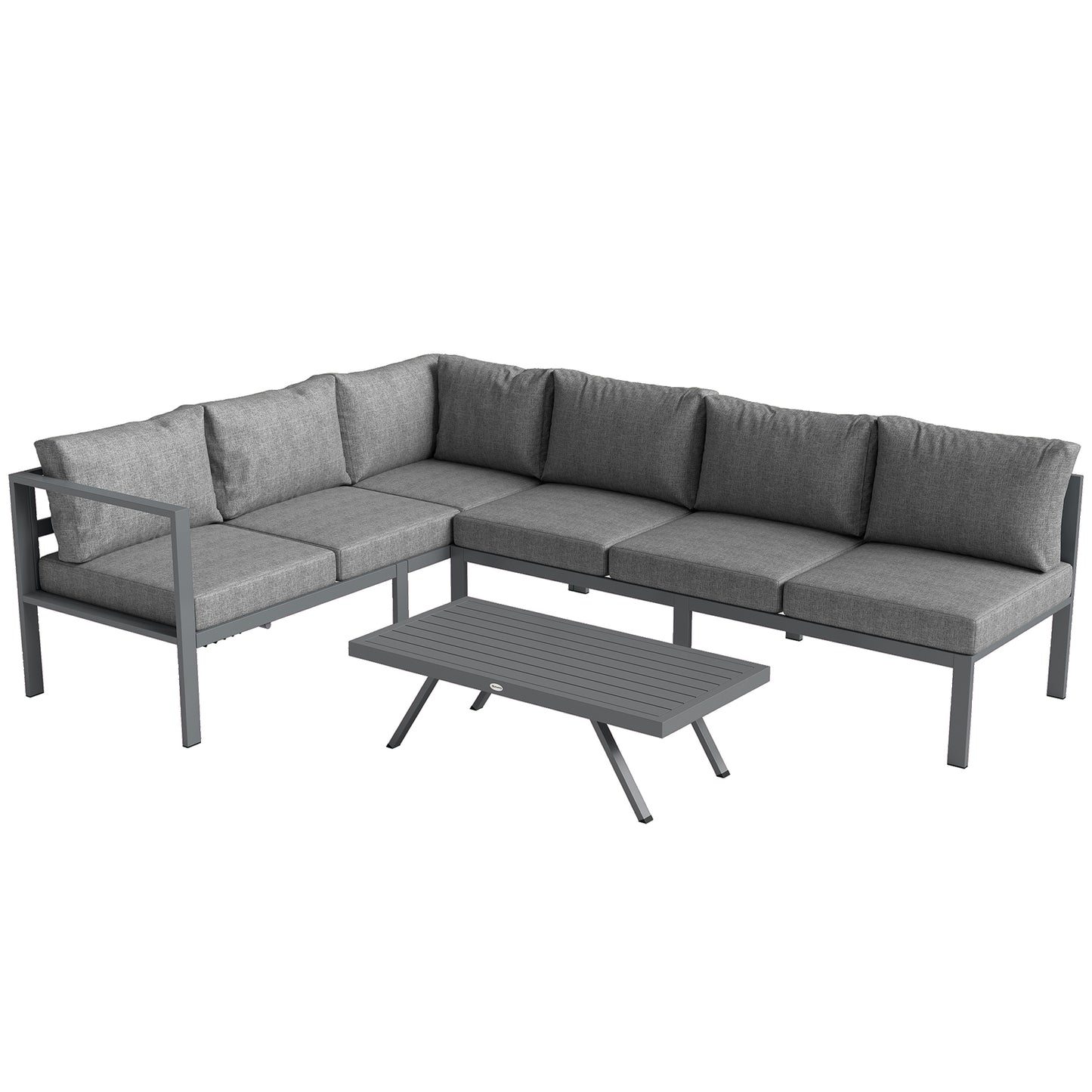 3 Pieces Garden Furniture Set, Aluminium Corner Lounge Set with Adjustable Backrest, Grey