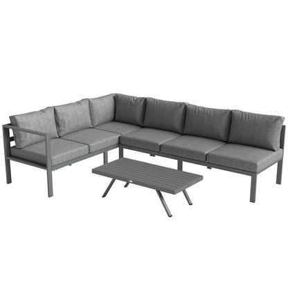 3 Pieces Garden Furniture Set, Aluminium Corner Lounge Set with Adjustable Backrest, Grey