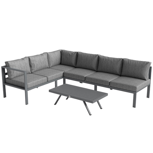 3 Pieces Garden Furniture Set, Aluminium Corner Lounge Set with Adjustable Backrest, Grey