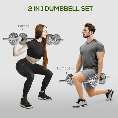 20kg 2-in-1 Barbell and Dumbbell Set, with Non-Slip Handle, for Weight Lifting, Training Home Gym