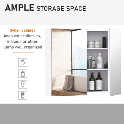 Bathroom Mirror Cabinet, 3-Tier Wall Mount Bathroom Storage Cabinet with Soft-Close Hinges and Adjustable Shelf