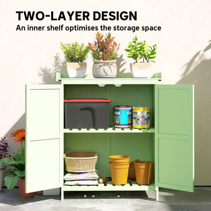 Wooden Garden Shed, Garden Tool Storage Shed with Hinged Roof and Shelf, Outdoor Storage Cabinet with Double Doors