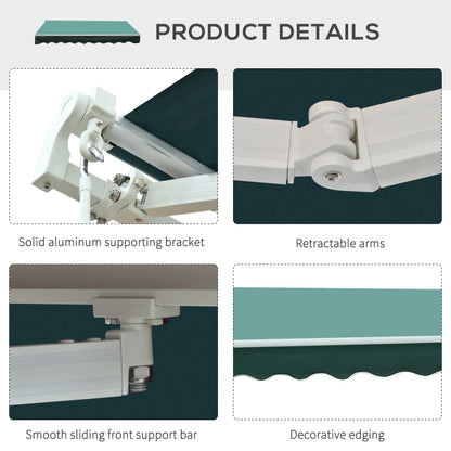 3 x 2.5m Manual Retractable Awning for Patio 45-75° Sun Canopy with Waterproof Fabric - Greyish Green
