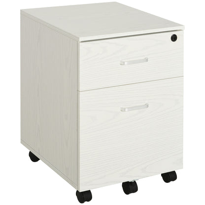 2-Drawer Locking Office Filing Cabinet w/ 5 Wheels Rolling Storage Hanging A4 Cupboard Home Organisation White Wood Grain