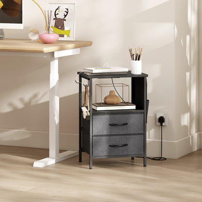 Bedside Table with Charging Station - Black