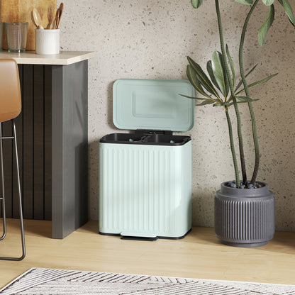 Dual Kitchen Bin, 2 x 20L Double Bin for Recycling and Waste, Fingerprint-proof Pedal Bin with Soft-Close Lid