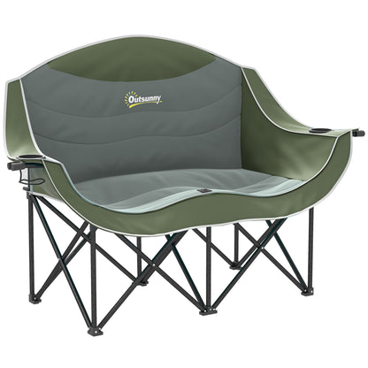 Double Camping Chair for Adults with Armrests, Heavy Duty Oversized Padded Folding Chair with Carry Bag