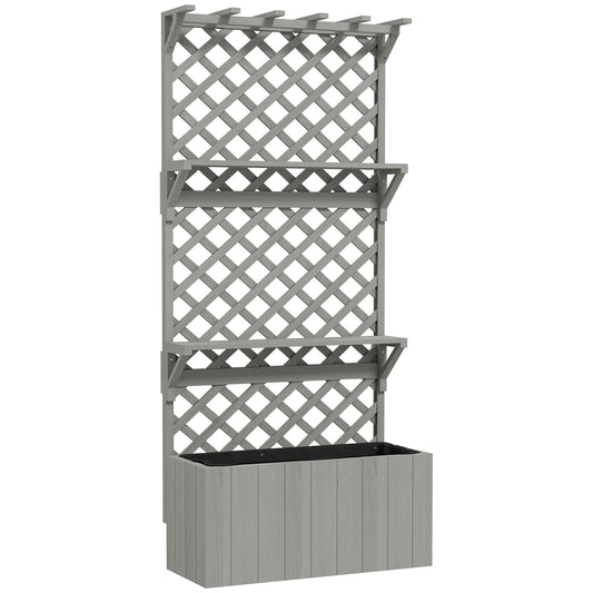 52L Wooden Planter, with Trellis and Shelves - Grey