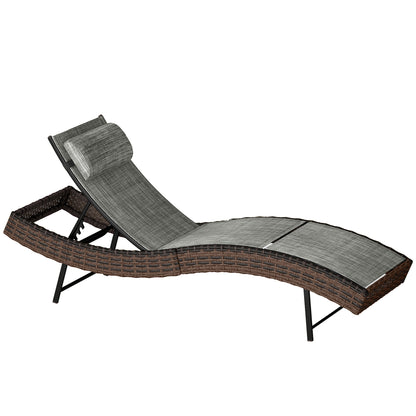 Rattan Sun Lounger, Garden Recliner with 5 Position Adjustable Back, S Shaped Texteline Seat, Headrest, Brown
