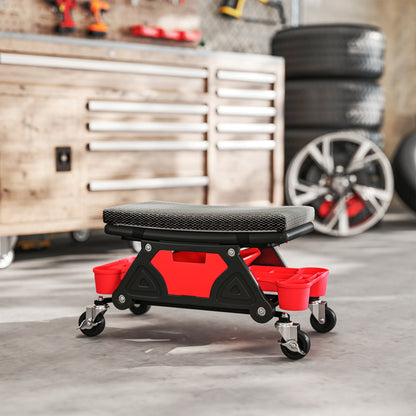 Rolling Mechanic Stool, 135kg Capacity Workshop Stool, 360° Swivel Roller Padded Creeper Seat with Wheels