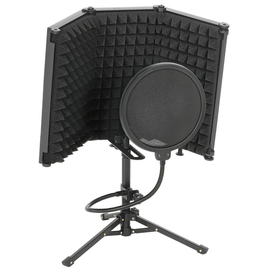 Studio Microphone Isolation Shield with Pop Filter and Tripod Stand, Foldable Adjustable Recording Studio Equipment