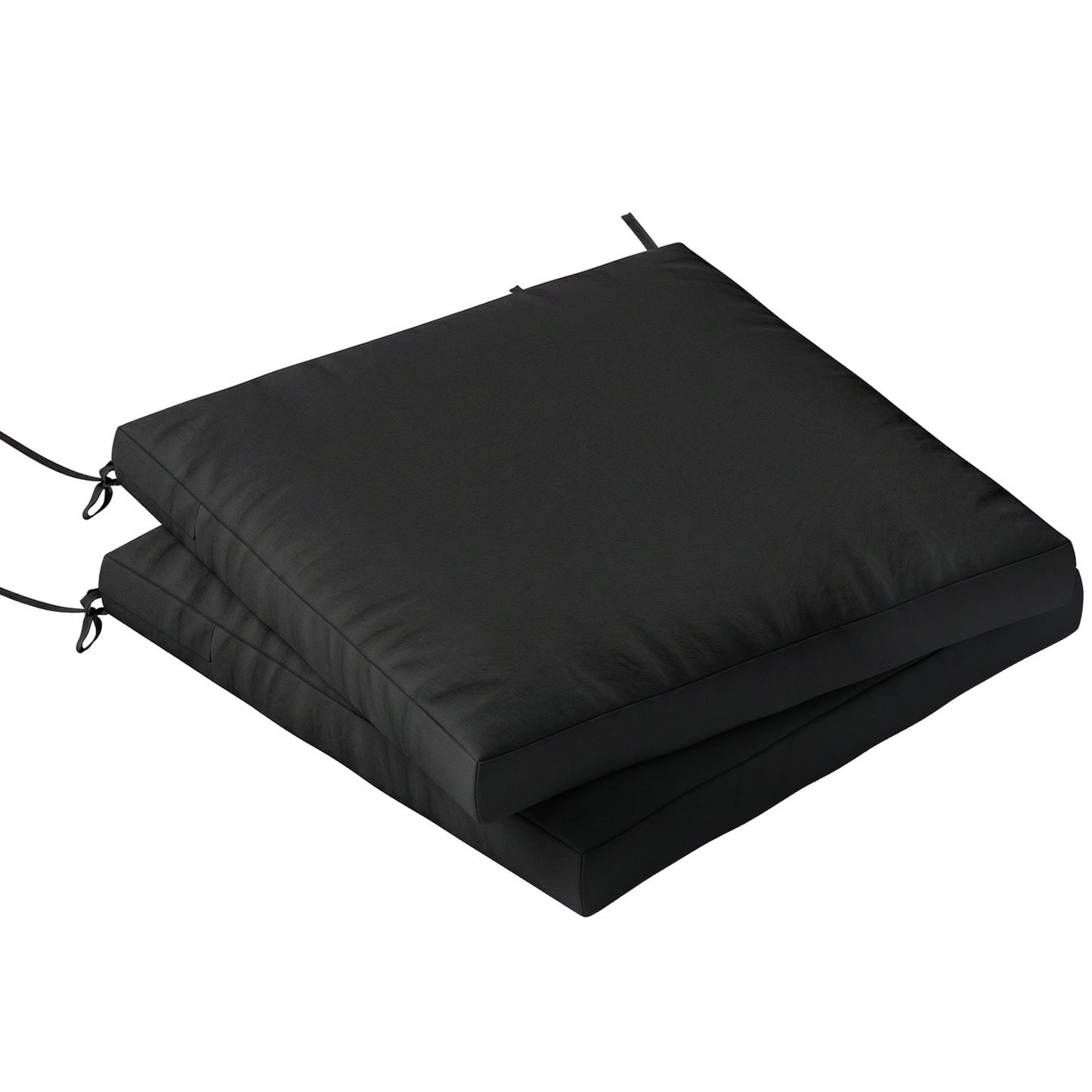 Outdoor Seat Cushions Set of 2 with Ties, Waterproof Garden Seat Pads, Black